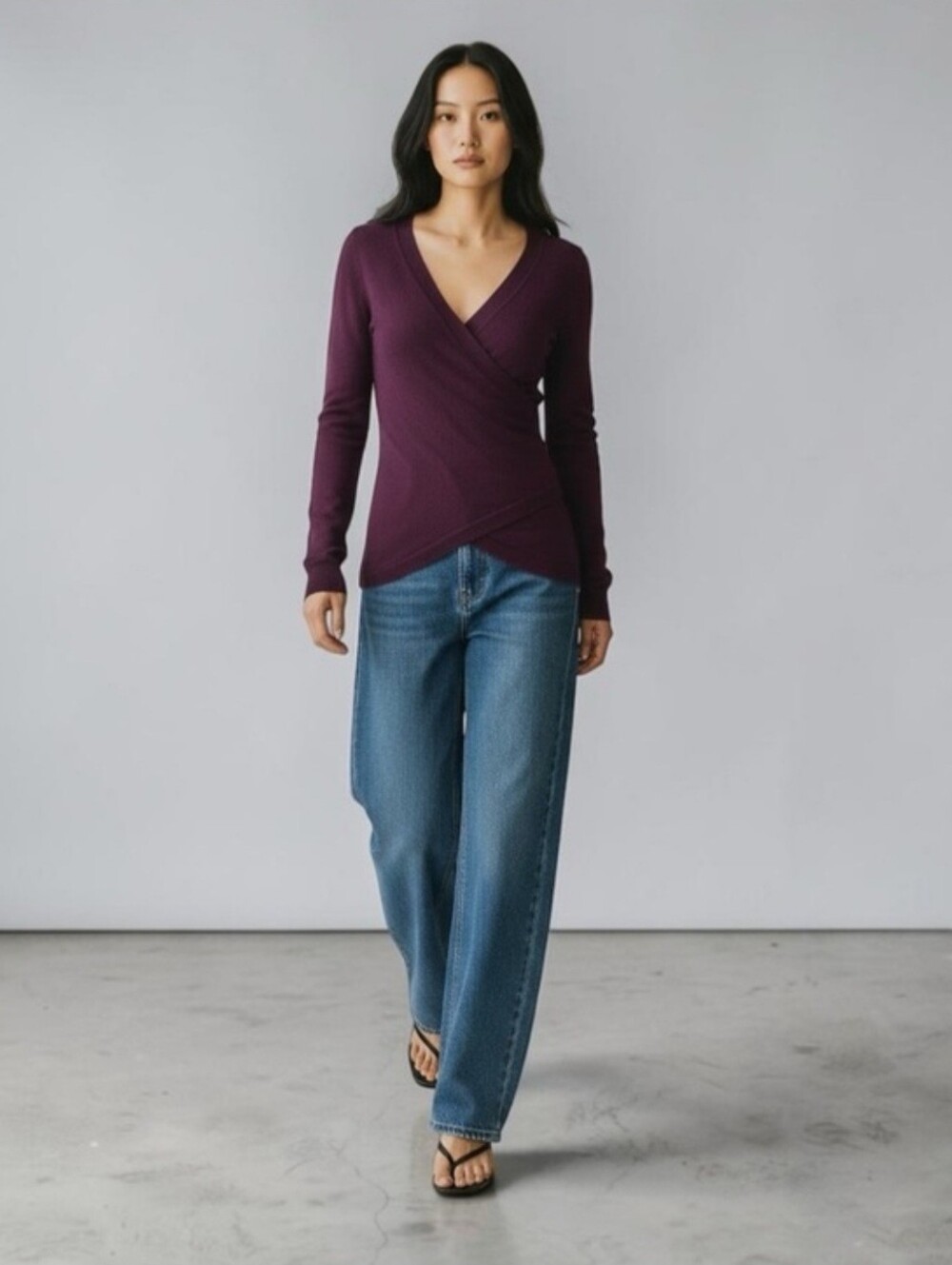 Ricki’s Wrap Front Sweater Deep V Neck Thin Knit Purple Size XS